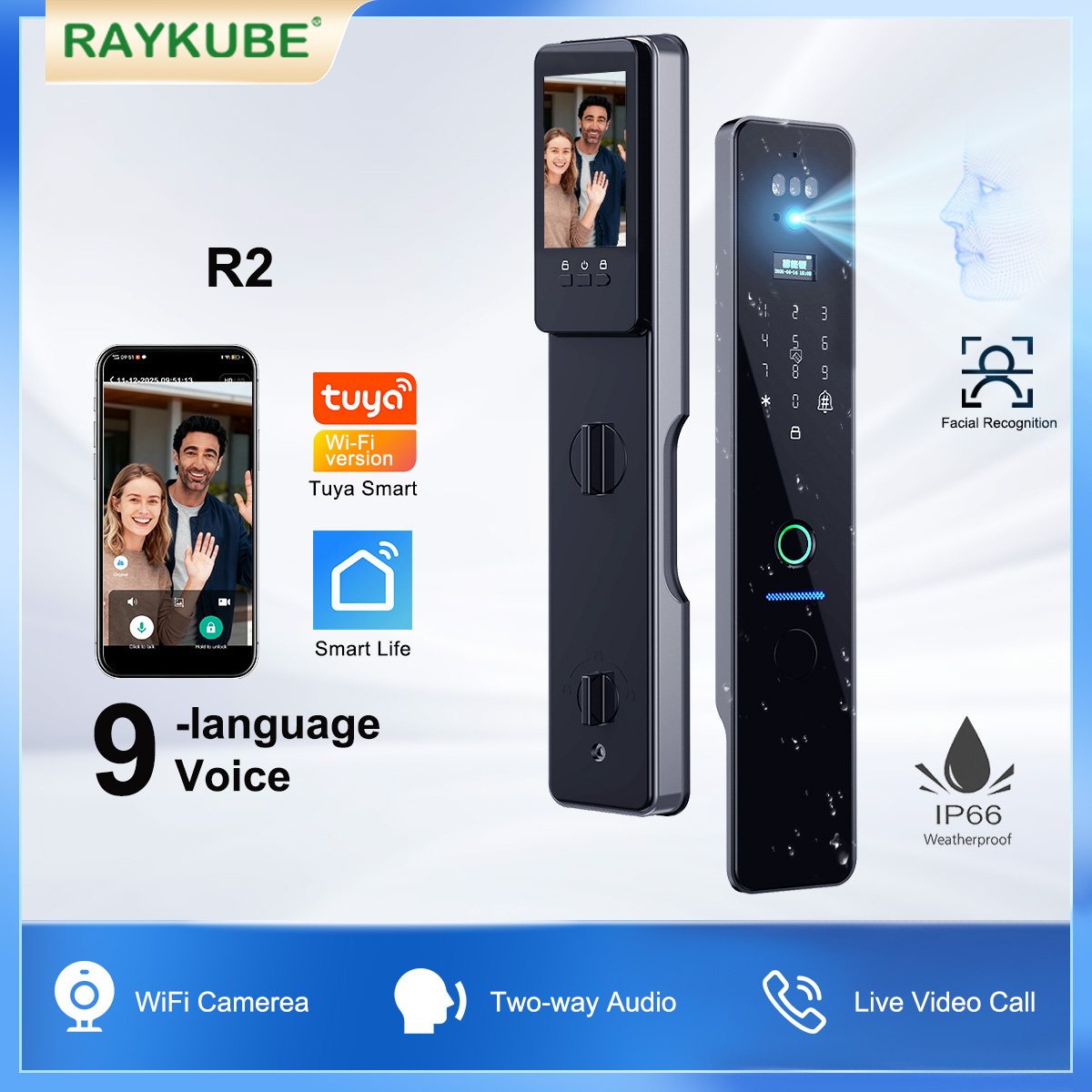 Wifi Doorbell Camera - RAYKUBE R2 IP66 Waterproof Tuya WiFi